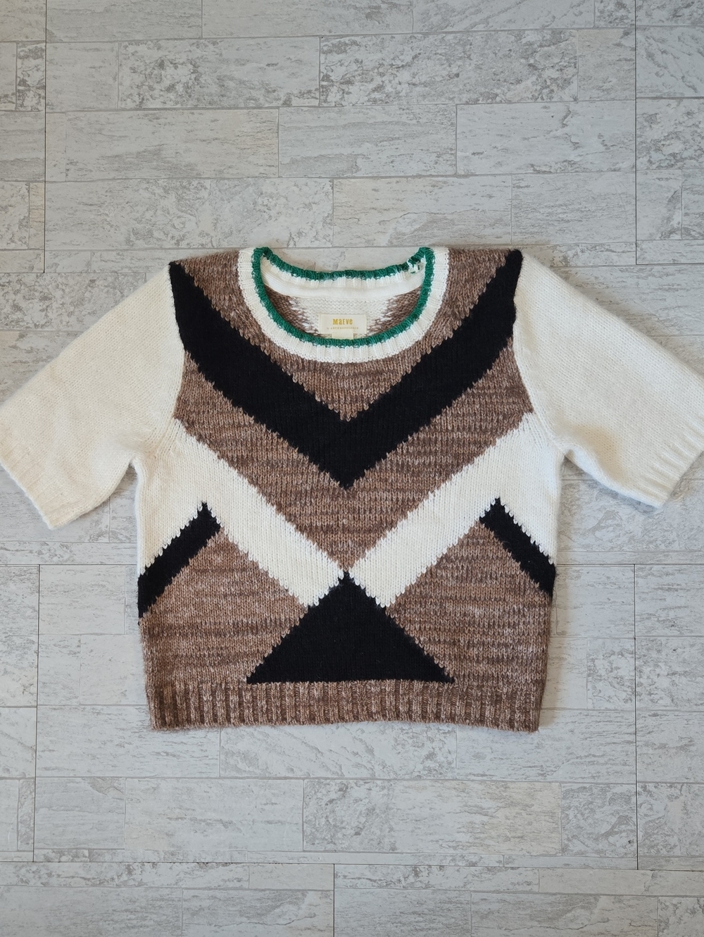 Maeve Anthropologie Chevron Medium Graphic Short Sleeve Sweater Top